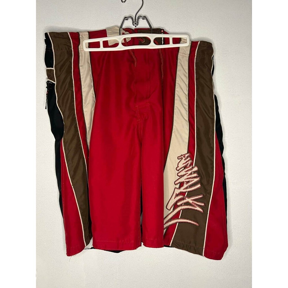 VTG Airwalk Board Shorts Mens L 34 Red Black Brown Surf Swim Drawstring Pocket